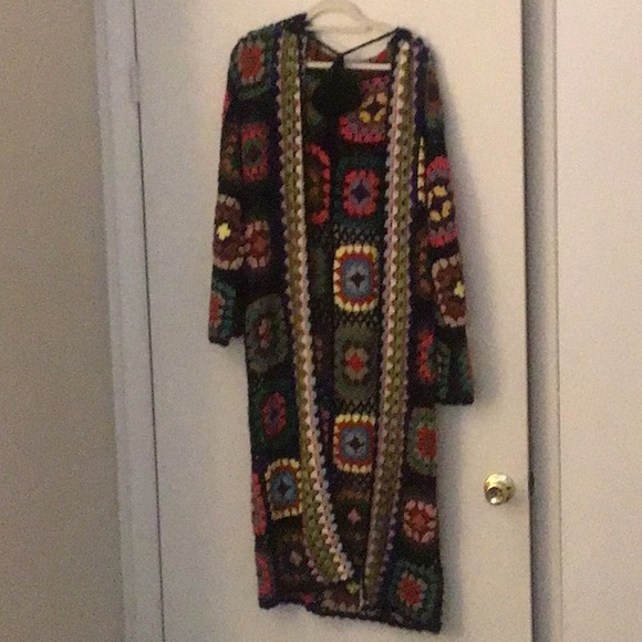 Multicolor Crochet Granny square hooded maxi cardigan one size - Picture 3 of 12